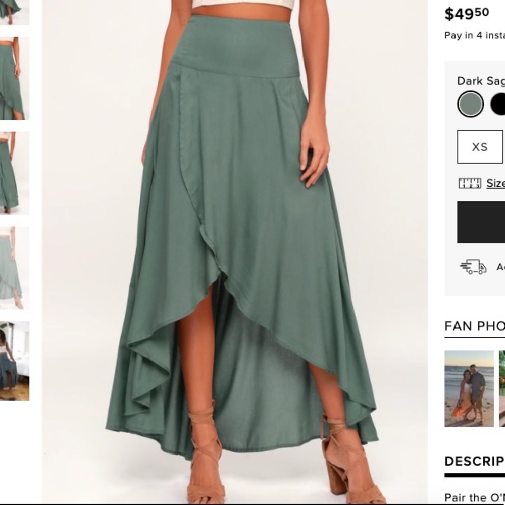 Lulus Ambrosio Dark Sage High-low maxi skirt